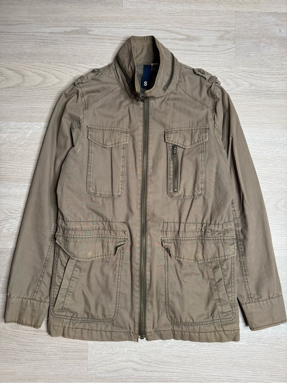 Divided by H&M Mens Utility Jacket Khaki Military Cargo Zip Small